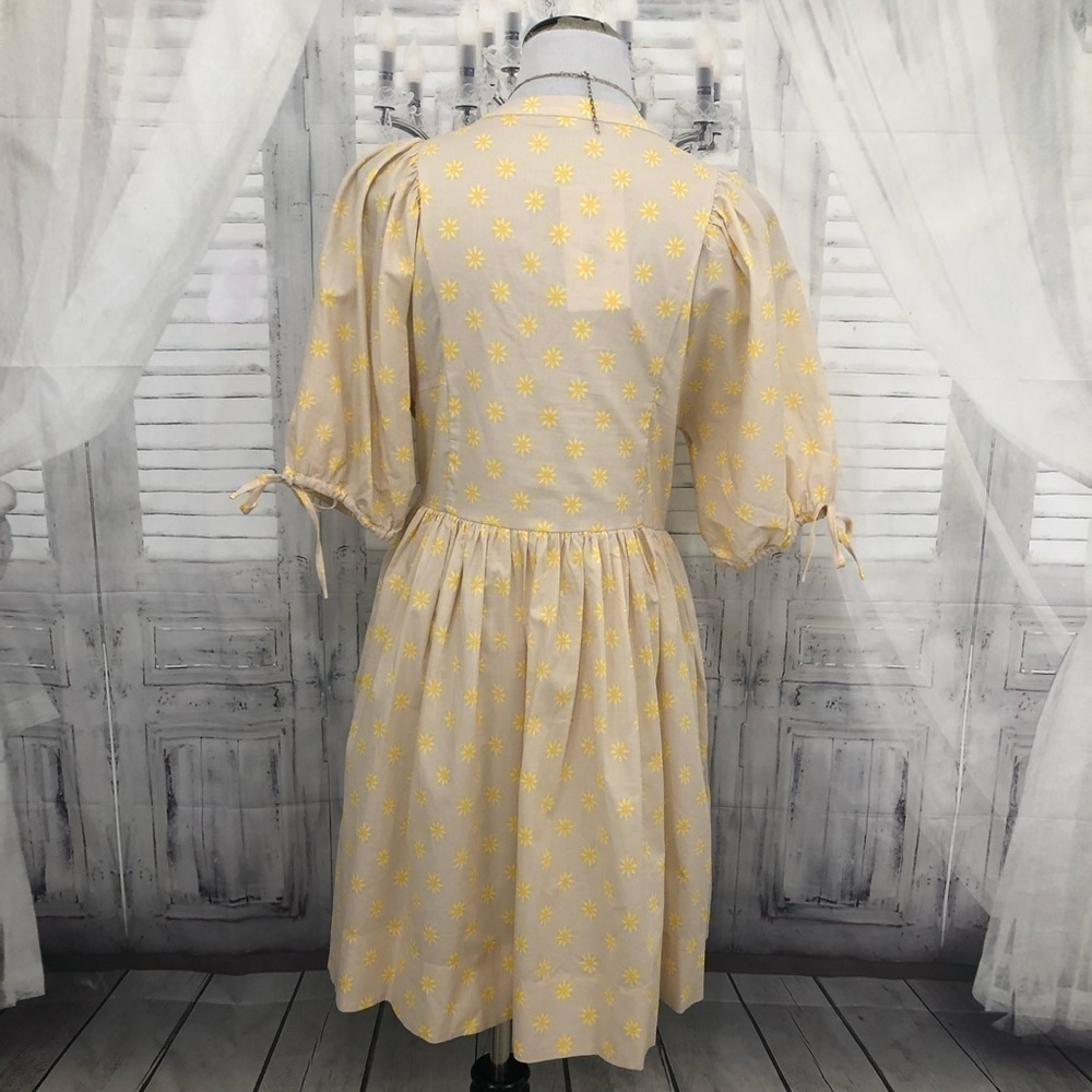 Chelsea & Violet Large Dress Yellow Floral Cotton Short Sleeve Tassels V Neck - Picture 8 of 11